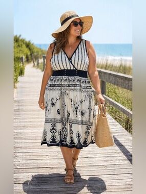 Cassee’s 2X Black White Boho Dress | Sleeveless Empire Waist Summer Dress